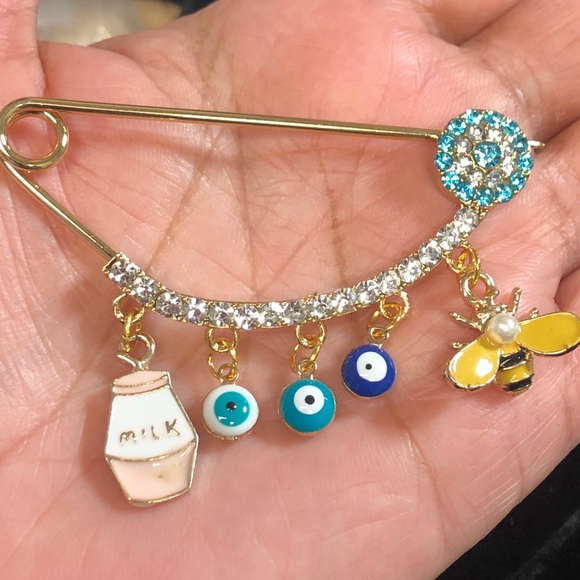 Evil Eye Gold Plated Handmade Safety pins for baby stroller.$25 each - Picture 6 of 12